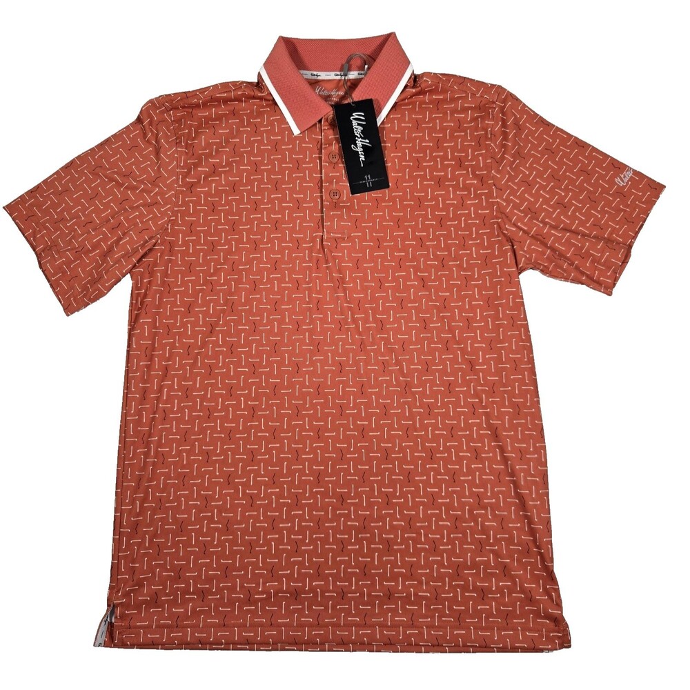 Walter Hagen Performance II Men's Broken Geo Leaf Orange Polo Size Small New